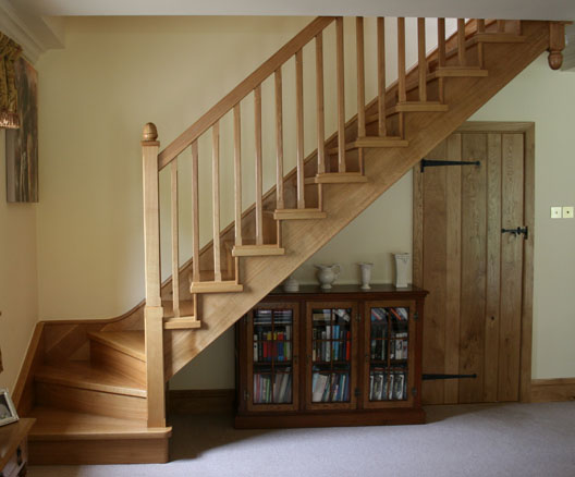 Straight wooden staircase